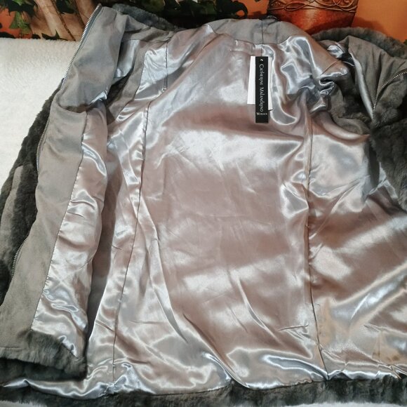 Catherine Malandrino Sze 1X Gray Faux Fur Zip Mock Neck Sleeveless Vest - Picture 7 of 7